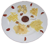"Сырная тарелка с фруктовым джемом, медом и виноградом в бальзамическом уксусе"